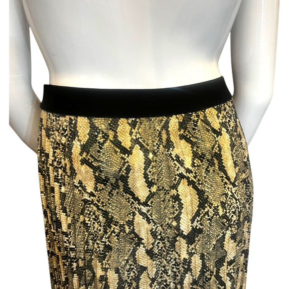 H&M Snakeskin Print Plisse Pleated Midi Skirt, L, Tan, Black & Grey - Picture 12 of 16